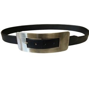 Scott David 37” Black Leather Belt with Silver Buckle